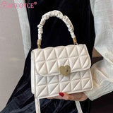 Women Crossbody Bags Pleated Heart Hasp Ladies Hand Bags Casual PU Leather 