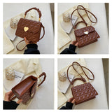 Women Crossbody Bags Pleated Heart Hasp Top-handle Bag Casual PU Leather Soft Th