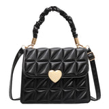 Women Crossbody Bag Heart Hasp Top-handle Casual Soft Quilted Square Tote