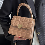 Women Crossbody Bag Heart Hasp Top-handle Casual Soft Quilted Square Tote