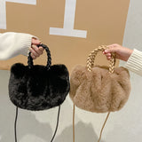 Plush Shoulder Handbag Soft Winter Purse Office Lady Clutches
