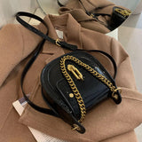 Casual Saddle Bag Metal Chain Handbag Bright Patent Leather