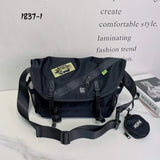Denim Cowhide Crossbody Bag Large Capacity Messenger