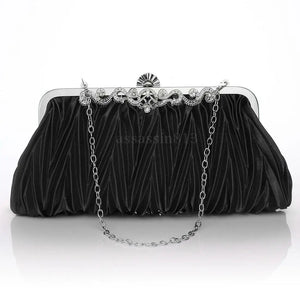 Crystal Satin Evening Clutch Bag Chain Rhinestones Party Crossbody Purse