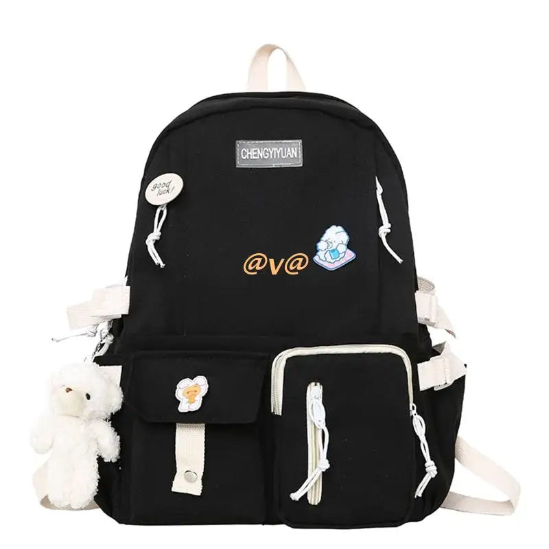 Nylon School Bag for Teen Girls Large Capacity Rucksack