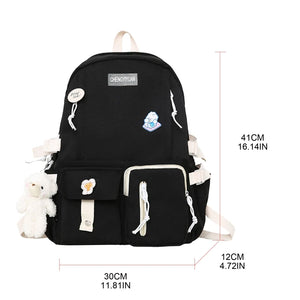 Nylon School Bag for Teen Girls Large Capacity Rucksack