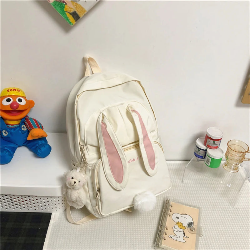 Waterproof Nylon Backpack Purse for Girls Large Capacity Cartoon Rabbit