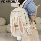 Waterproof Nylon Backpack Purse for Girls Large Capacity Cartoon Rabbit