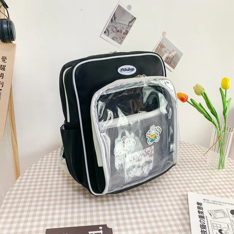 Women Backpacks ITA Bag, Clear Pocket School Bookbag