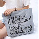 Women Cat Print Canvas Shoulder Bag Zipper Tote Handbag UND