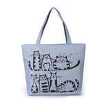 Women Cat Print Canvas Shoulder Bag Zipper Tote Handbag UND