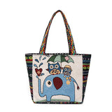 Women Cat Handbag Canvas Bag Large Capacity Shoulder Bag