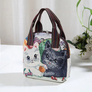 Women Cat Handbag Canvas Bag Large Capacity Shoulder Bag