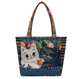 Women Cat Handbag Canvas Bag Large Capacity Shoulder Bag