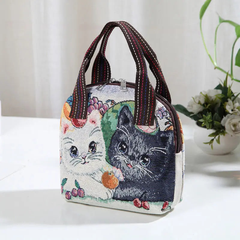 Women Cat Handbag Canvas Bag Large Capacity Shoulder Bag