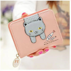Cat Wallet Small Zipper PU Leather Coin Purse Card Holder Billetera