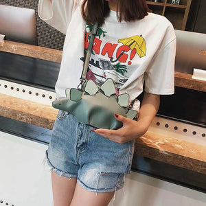 Women Dinosaur Shape Cross Body Bag Funny Girl PU Leather Handbag Lightweight