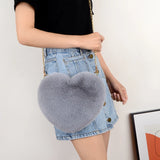 Women Heart Shaped Fluffy Crossbody Bags Rabbit Fur Chain Shoulder Bag
