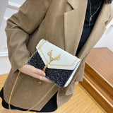 Women Elk Tassel Chain Small Bag Sequin Cross Bag