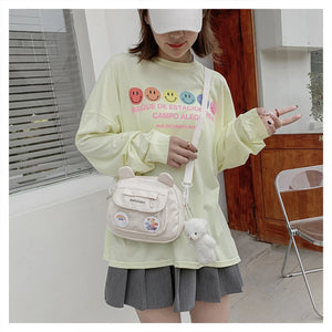 Canvas Bear Shape Student Messenger Bag Funny Shoulder Bag