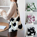 Love Heart Plush Shoulder Bag Furry Tote Bag
