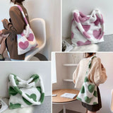 Love Heart Plush Shoulder Bag Furry Tote Bag