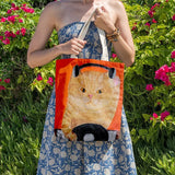 Cartoon Cat Print Tote Bag, Large Capacity Canvas Shopping Bag