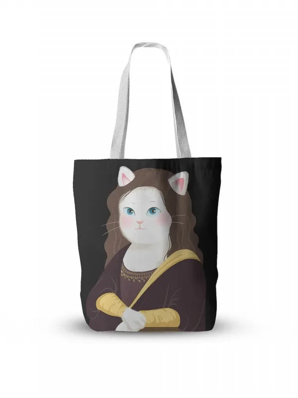 Cartoon Cat Print Tote Bag, Large Capacity Canvas Shopping Bag