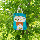 Cartoon Cat Print Tote Bag, Large Capacity Canvas Shopping Bag