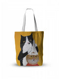 Cartoon Cat Print Tote Bag, Large Capacity Canvas Shopping Bag