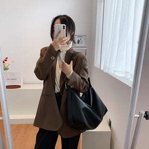 Vintage Daily PU Shoulder Bag Big Size Travel Tote Handbag Solid Casual Shopping