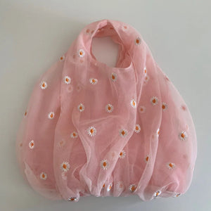 Mesh Cloth Embroidered Tote Bag for Girls