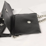 Women Waist Belt Bag with Metallic Chain Casual PU Leather Phone Purse