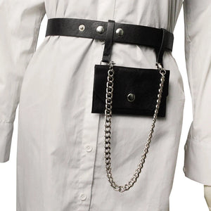 Women Waist Belt Bag with Metallic Chain Casual PU Leather Phone Purse