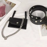 Women Waist Belt Bag with Metallic Chain Casual PU Leather Phone Purse