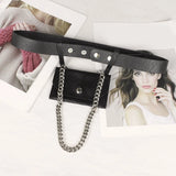 Women Waist Belt Bag with Metallic Chain Casual PU Leather Phone Purse