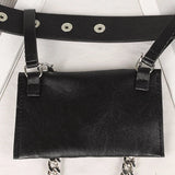 Women Waist Belt Bag with Metallic Chain Casual PU Leather Phone Purse