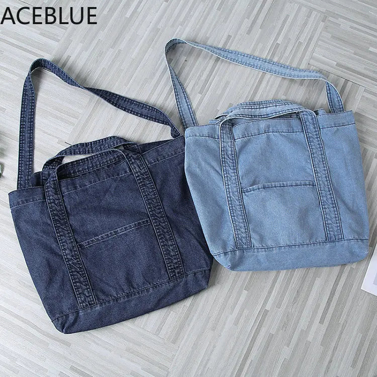 Women Denim Shoulder Bag Canvas Jeans Tote Handbags Vintage Crossbody Travel Moc