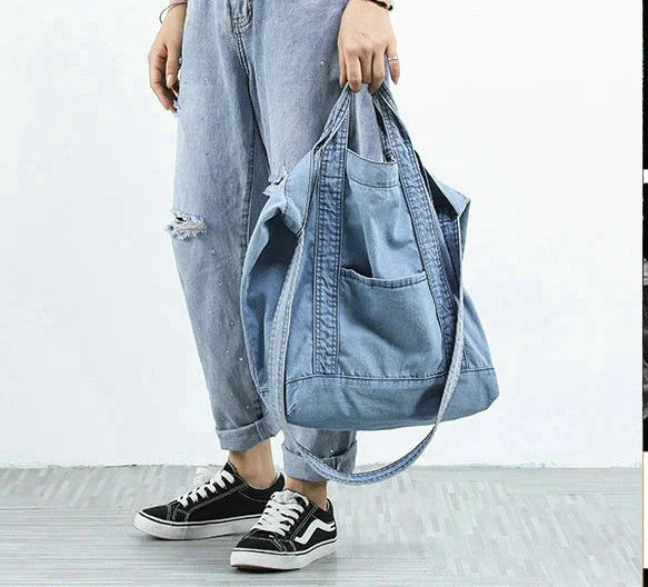 Women Denim Shoulder Bag Canvas Jeans Tote Handbags Vintage Crossbody Travel Moc