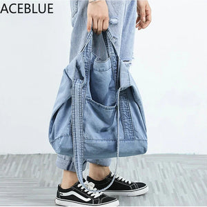 Women Denim Shoulder Bag Canvas Jeans Tote Handbags Vintage Crossbody Travel Moc