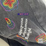Embroidered Denim Shoulder Bag for Women Large Capacity Travel Tote