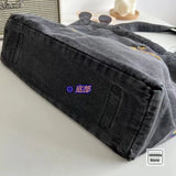 Embroidered Denim Shoulder Bag for Women Large Capacity Travel Tote