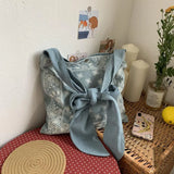 Vintage Bow Designs Denim Shoulder Bag Retro Handbag