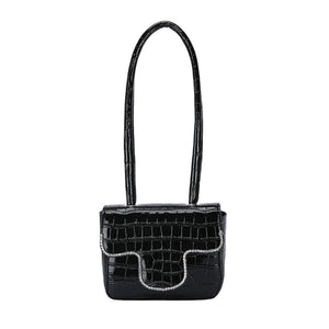 Stone Pattern Rhinestone Shoulder Bag Ladies Top-handle PU Handba