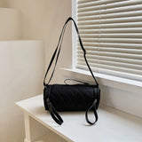 Women Diamond Lattice Leather Cylinder Pillow Bag Crossbody Handbag