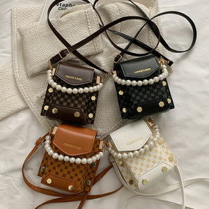 Women Diamond Lattice Shoulder Bag PU Leather Minority Crossbody Square Pack Sat