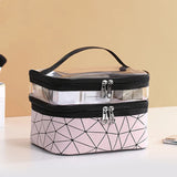 Double Layer Cosmetic Bag PU Makeup Organizer Waterproof Toiletry Storage