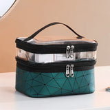Double Layer Cosmetic Bag PU Makeup Organizer Waterproof Toiletry Storage