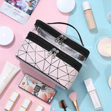 Double Layer Cosmetic Bag PU Makeup Organizer Waterproof Toiletry Storage