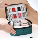 Double Layer Cosmetic Bag PU Makeup Organizer Waterproof Toiletry Storage